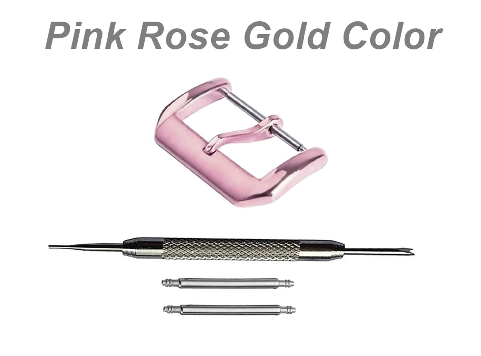 4pcs Set Elegant Buckles for 12mm 14mm Watch Straps Bands Replacement Kit Clasp Silver Black Pink Rose Gold Color Finish -Pins Tool Included